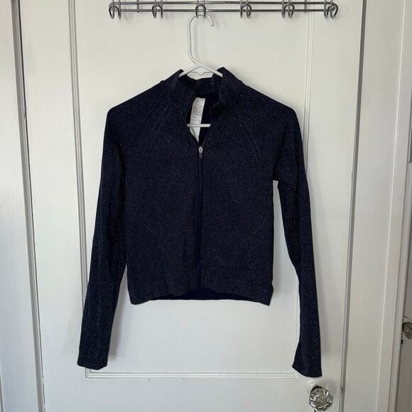 New Fabletics Seamless Lurex Jacket Deep Navy Sparkle size S - Picture 5 of 9